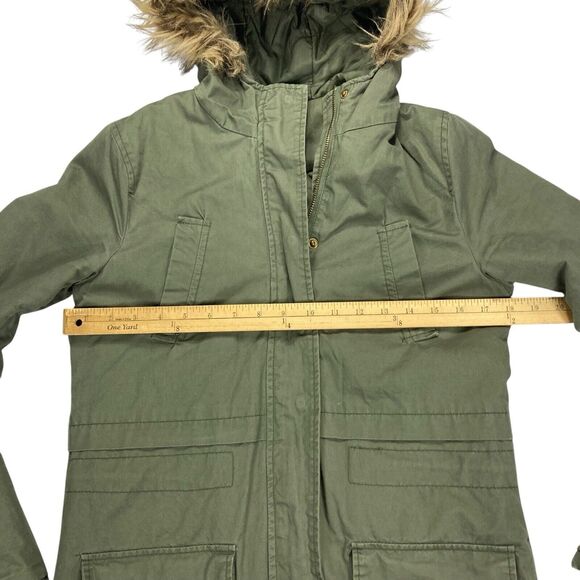 Miss London Jacket Women S Green Sherpa-lined Full Zip Faux Fur Trim Hooded Coat - Picture 11 of 16